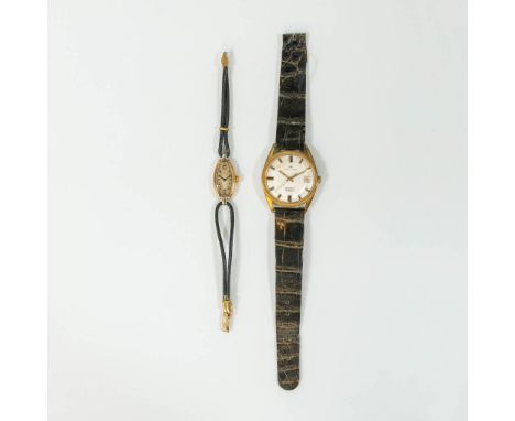 A collection of 2 wristwatches: Omega antique woman's 18kt gold: Gold weight: +/- 3,5g. Jaqcuet Droz vintage watch with ETA 2