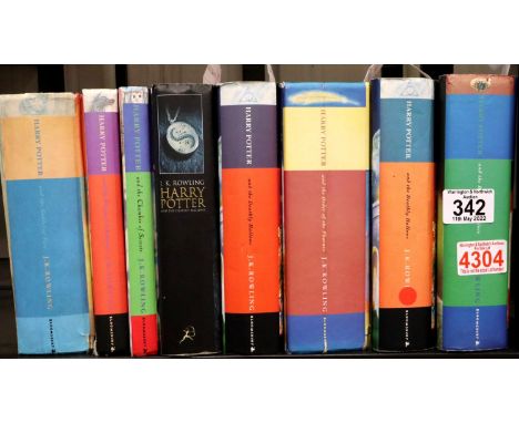 Harry Potter by JK Rowling, eight Bloomsbury first editions including Harry Potter and The Half Blood Prince with page 99 err