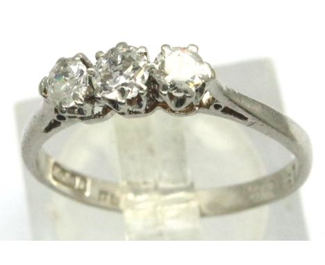 Platinum and diamond trilogy ring, size M, 2.1g. Each diamond approximately 1mm. P&amp;P Group 1 (£14+VAT for the first lot a