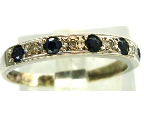 9ct gold half eternity ring set with diamonds and sapphires, size O, 2.2g. P&amp;P Group 1 (£14+VAT for the first lot and £1+