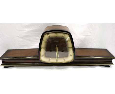 Hermle chiming mahogany cased Art Deco mantle clock, L: 58 cm, not working at lotting. P&amp;P Group 3 (£25+VAT for the first