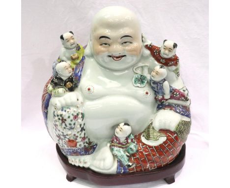 Large Chinese ceramic Buddha, H: 25 cm. No crazing slight paint loss to rear, no chips, cracks or visible restoration. P&amp;