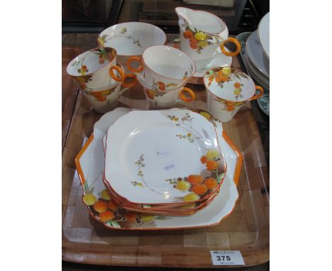 Shelley Art Deco design floral tea service, registration no. 781613, to include: 5 cups; 5 saucers; 6 side plates; 1 sandwich