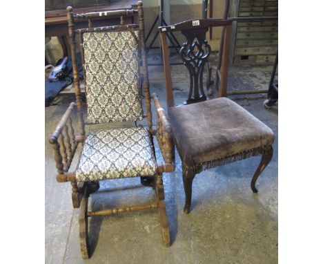 Early 20th Century American type spring rocking chair together with Chippendale style dining chair.  (2)