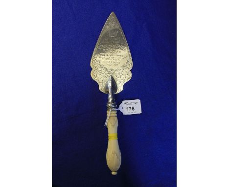 Silver engraved presentation trowel to: W.J. Buckley esq. on the occasion of his laying the corner stone of the Ashburnham Ti