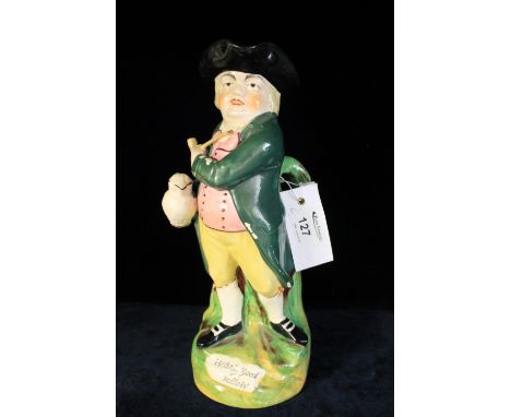 19th Century Staffordshire Pottery 'Hearty Good Fellow' Toby jug, the toper standing holding a foaming jug of ale and holding
