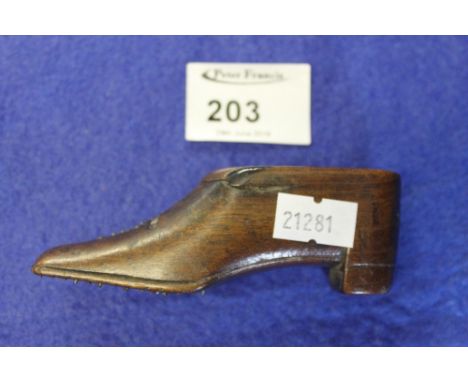 19th Century treen snuff box in the form of a lady's high heel shoe.