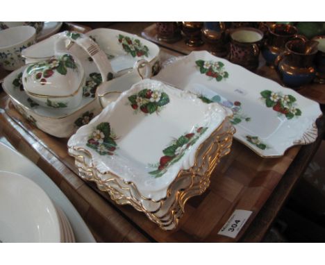 Tray of Hammersley fine bone china 'Strawberry' design items to include: single handled strawberry dish; heart shaped trinket