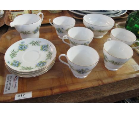 Tray of Shelley fine bone china part teaware, red printed marks: 2475 to include: five cups and five saucers; milk jug and su