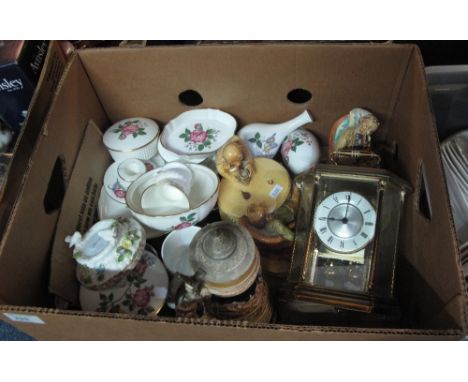 Box of assorted, mainly china, to include: Wedgwood trinket boxes; urn shaped vase; bowls etc. German beer stein; Continental