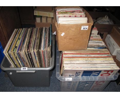 Two boxes of assorted LPs and a small box of RPM 45s to include: Kate Bush; Glenn Miller; Barbara Streisand; Frank Sinatra; L