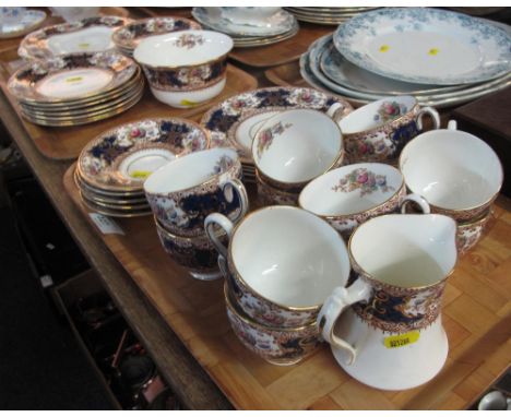 Two trays of Staffordshire floral china teaware items comprising; teacups and saucers; plates; sucrier; milk jug etc. (2)