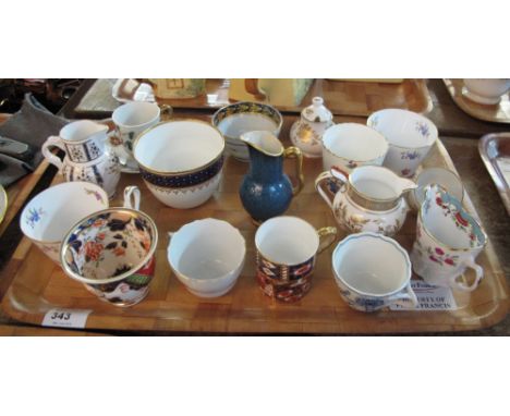 Tray of assorted china to include: two Meissen cabinet cups, one decorated with dragons; 18th Century pedestal bowl, probably