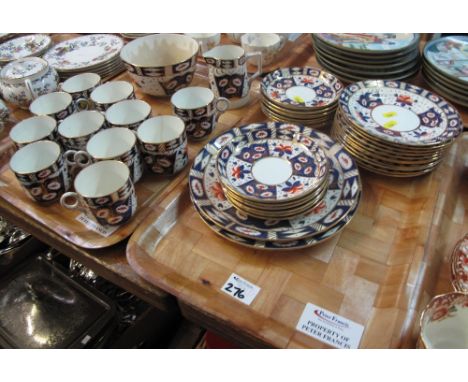 Two trays of Royal Albert Crown china, Imari design, teaware comprising: cups and saucers; various plates; milk jug; sucrier 