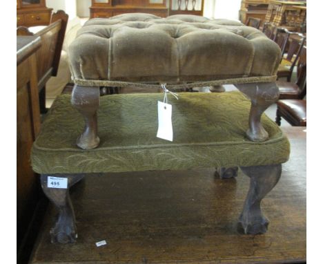 20th Century upholstered stool on ball and claw feet together with another upholstered stool on cabriole legs.  (2)