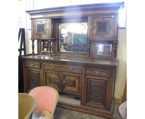 Large early 20th Century walnut two stage, mirror back sideboard marked R Garnett & Sons Cabinet Makers Warrington impressed 