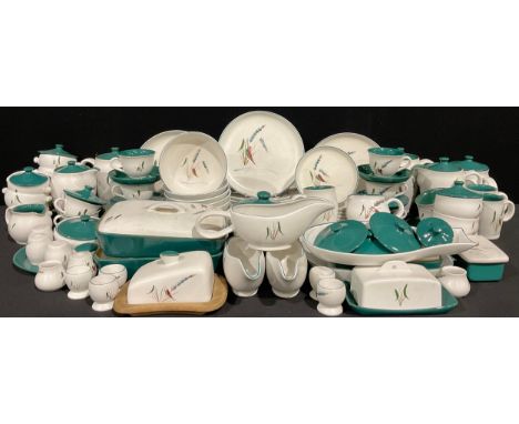 Ceramics - a Denby Wheatsheaf dinner and tea service, comprising plates, tea cups, tea pot, tureen, gravy boat, etc (qty)