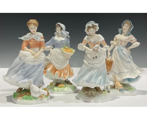 A set of four Royal Worcester for Compton &amp; Woodhouse figures, Old Country Ways, The Shepherdess, sculpted by Maureen Hal