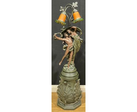 An Art Nouveau style resin floor lamp, in the manner of Eugene Marioton, 141.5cm high
