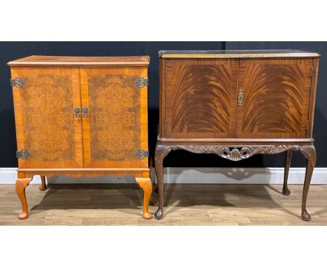 A Queen Anne style drinks or cocktail cabinet, 97.5cm high, 92cm wide, 44cm deep; a similar vacant media cabinet (2)
