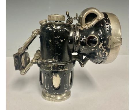 A Power and Hamner Chieftain acetylene motorcycle lamp, 15.5cm high