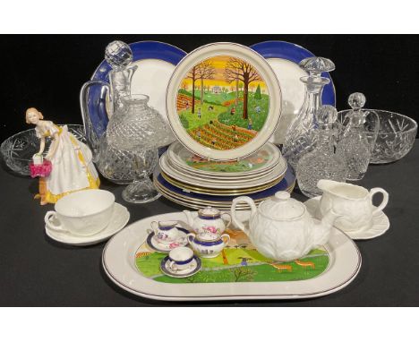 A Villeroy &amp; Boch Naif design oval platter etc, set four Seasons plates, Royal Doulton figure Happy Birthday Hn 3095, pai