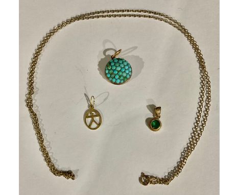 Selection of Gold Jewellery to include; a Tested 9ct Rose Gold Cabochon Turquoise Set Pendant that measures approx. 2.3cm in 