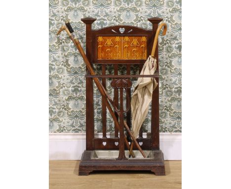 An Art Nouveau cast iron walking stick or umbrella stand, 89cm high, 49.5cm wide, 26cm deep, c.1905