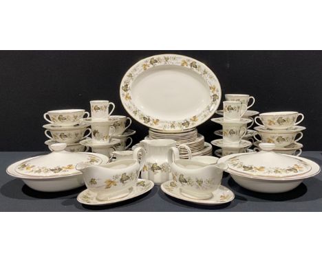 A Royal Doulton Larchment pattern part dinner, tea and coffee service, comprising vegetable dishes, sauce boats, soup dishes 