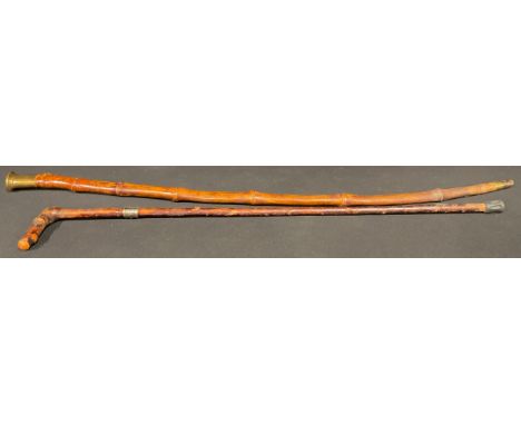 A late Victorian silver mounted walking stick, silver buckle collar, John Millward Banks, London 1898, 83cm long another bras