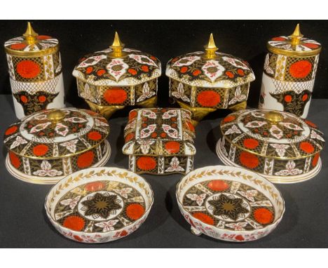 A pair of Abbeydale Chrysanthemum pattern octagonal boxes and covers, typically decorated with chrysanthemums, stylised folia