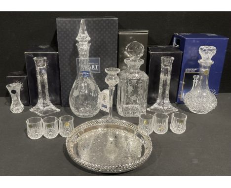 A Stuart Crystal Cascade pattern decanter and stopper, 34cm, paper label, engraved mark, boxed; another Cascade pattern squar