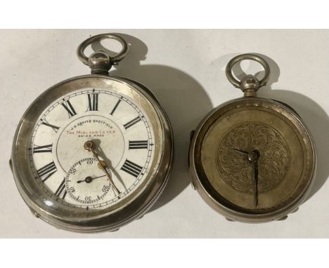 A continental silver open face pocket watch, white enamel dial, Roman numerals, subsidiary seconds dial, JG Graves Sheffield,