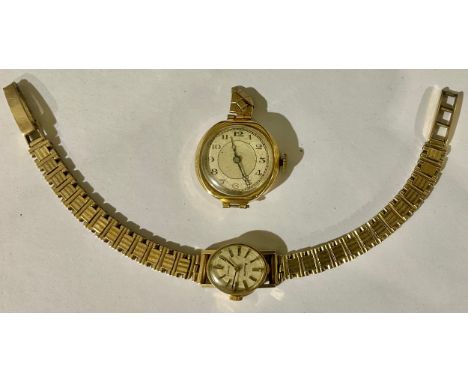 An Accurist lady's 9ct gold cased bracelet wristwatch, manual wind movement, 15.2g gross;  9ct gold cased watch head, 13g gro