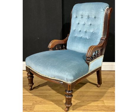 A Victorian mahogany button back drawing room chair, c.1880