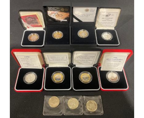 Numismatics – Royal Mint silver proof piedfort £2 coin collection, all boxed with certificates: 1994 Bank of England tercente