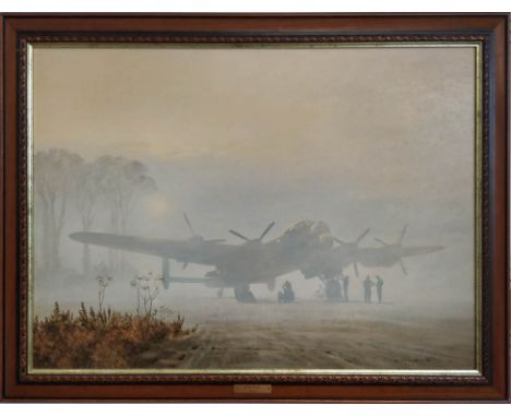 GEOFFREY COULSON 'Off duty, Lancaster at rest', embellished print on board, 56cm x 76cm, framed. 