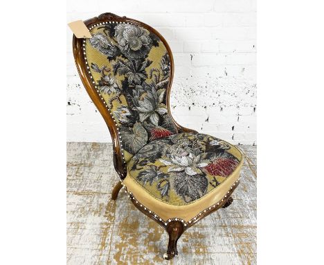 BEADWORK CHAIR, Victorian, walnut and simulated walnut on ceramic castors, 56cm W x 100cm H. 