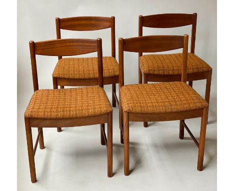 MCKINTOSH DINING CHAIRS, a set of four, vintage teak with orange wool weave seats by McIintosh of Kirkcaldy, stamped 'MC', 76