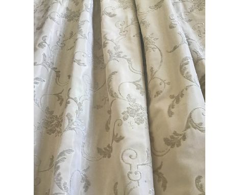 CURTAINS, two pairs, satin brocade taupe cream, lined and interlined, 100cm x 300cm drop with two optional pelmets, 200cm W a