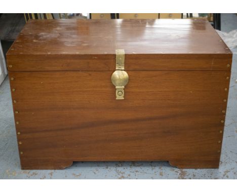 TRUNK, 20th century teak and brass mounted, 65cm H x 106cm W x 60cm D. (with faults) 