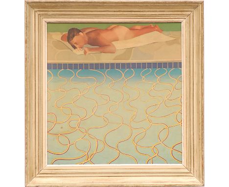 DAVID HOCKNEY, 'Male bather', quadrichrome on board, 48cm x 45cm. 