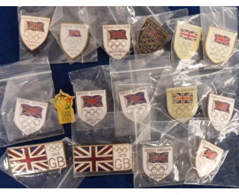 Olympics, a complete run of Official GB Team enamel badges from Rome 1960 to Beijing 2008 with additional variation badges fo