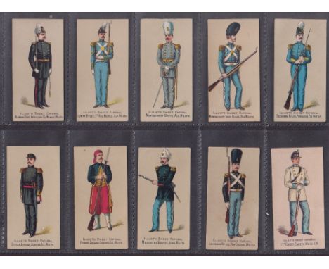 Cigarette cards, USA, Kinney Bros, Military Series H (U.S. State Types) (set, 85 cards) (6 with ink numbers to backs, 1 poor 