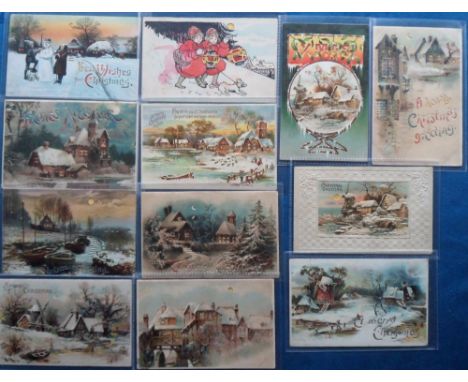 Postcards, Novelty, a Hold to Light greeting selection of 12 cards inc. snowman, girls with lantern, snow scenes with snow co
