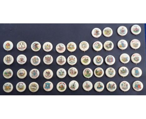 Celluloid Button, USA, ATC, State Arms, 'K' size (set, 48 buttons) (gd)