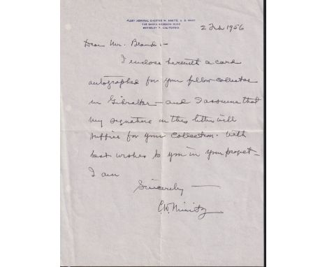 Chester W. Nimitz (1885-1966), Fleet Admiral US Navy & Commander-in-Chief of the US Pacific Fleet during WW2, a hand written 
