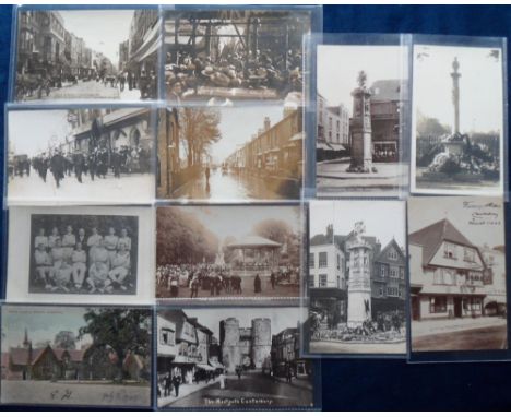 Postcards, Kent, a selection of 12 better cards of Canterbury with 11RPs incl. flowers at War Memorial, Dane John (bandstand)