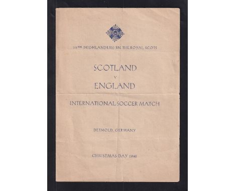 Football programme, Scotland v England played on 25 Dec 1945 in played in Detmold, Germany, Army Soccer Fixture, 4 page issue