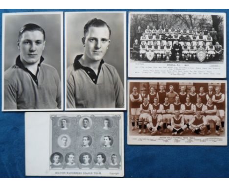 Postcards, Football, 5 cards, Aston Villa Team Group 1925/26, (RP), Arsenal Squad & Officials 1937 (RP), Bolton Wanderers Tea